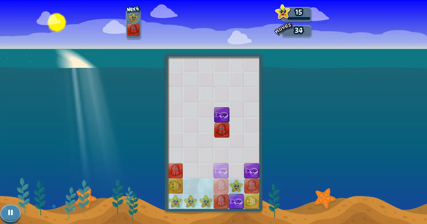 Early gameplay state with a clean, mostly empty board