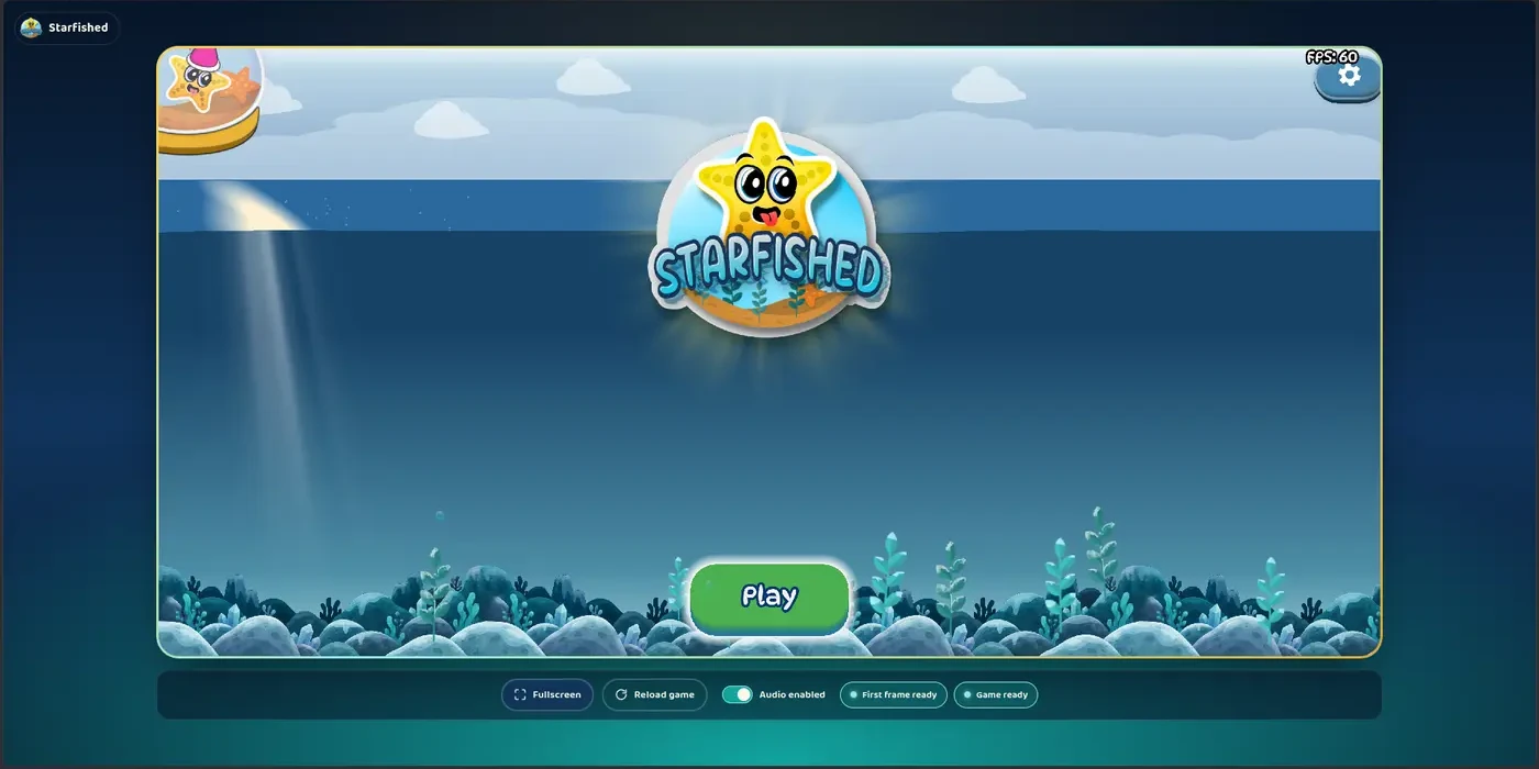 Starfished title screen with the starfish mascot logo